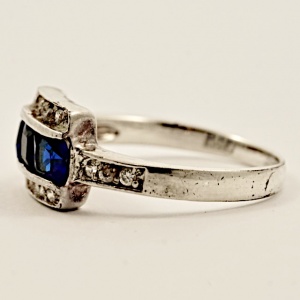 Silver Ring Azure Blue and Clear Rhinestones circa 1950s